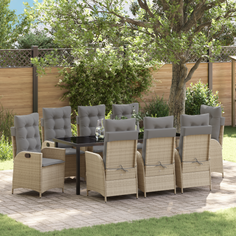 vidaXL 9-delige tuinset met kussens Beige Poly Rattan