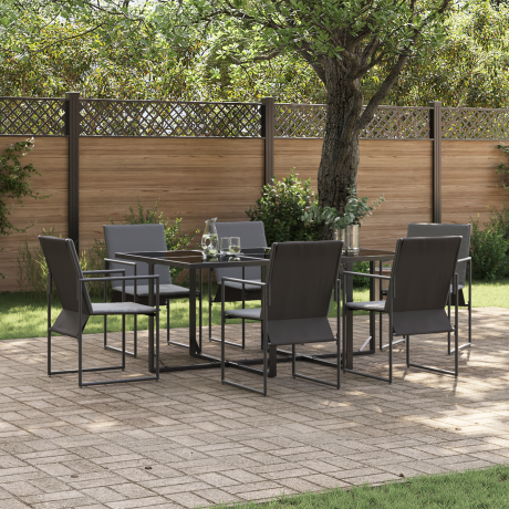 vidaXL Tuin eettafelset 7 pcs Zwart Staal