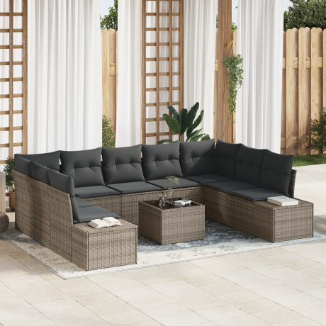 vidaXL 9-delige tuinset met kussens zwart poly rattan