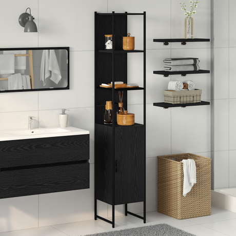 vidaXL Badkamerkast 33x33x185,5 cm bewerkt hout zwart eikenkleurig