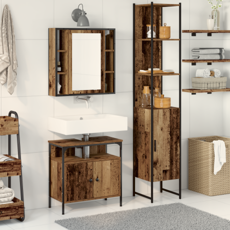 vidaXL Badkamerkast met Ingebouwde Wastafel Oud Hout Geëngineerd Hout