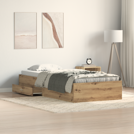 vidaXL Bedframe met lade Artisan Eiken 90 x 200 cm Bewerkt hout