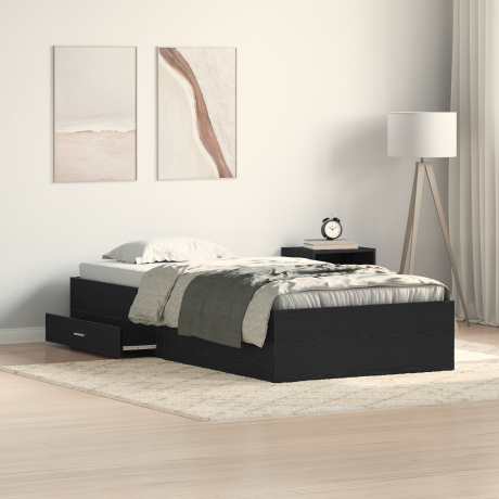 vidaXL Bedframe met lade Zwart Eiken 90 x 200 cm Bewerkt hout