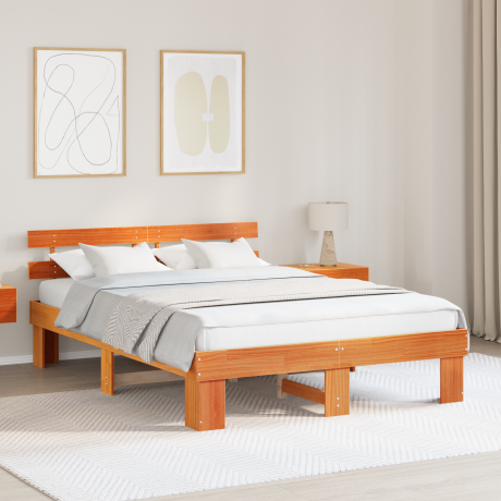 vidaXL Bedframe met hoofdbord Waxbruin 150x200 cm Massief hout