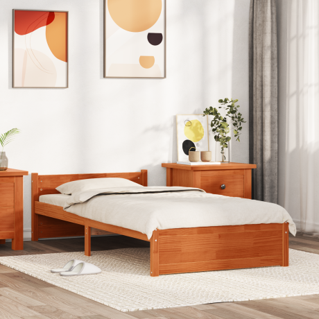 vidaXL Bedframe met hoofdeinde Wasbruin 90 x 200 cm Massief grenenhout