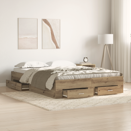 vidaXL bedframe met lades Ambachtelijk eiken Bewerkt hout 140 x 200 cm