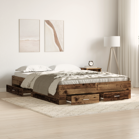 vidaXL Bedframe met lade met opslag Oud Hout 135 x 190 cm Bewerkt hout