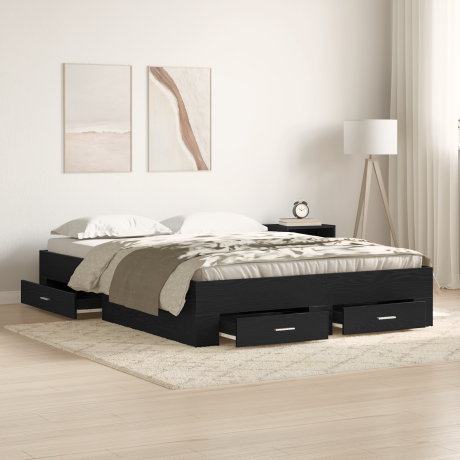 vidaXL Bedframe met lade Zwart Eiken 160 x 200 cm Bewerkt hout