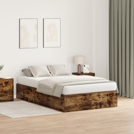 vidaXL Opbergbedframe Gerookt eiken 120 x 200 cm Bewerkt hout