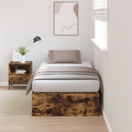 vidaXL Opbergbedframe Gerookt eiken 90 x 200 cm Bewerkt hout