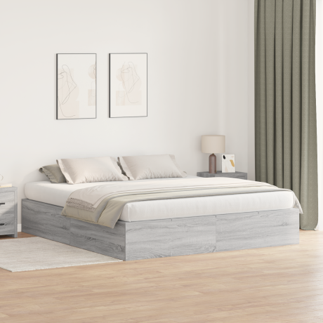 vidaXL Opbergbedframe Grijs Sonoma 200 x 200 cm Bewerkt hout