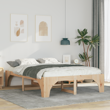 vidaXL Bedframe met opslag Bruin 160 x 200 cm Massief grenenhout