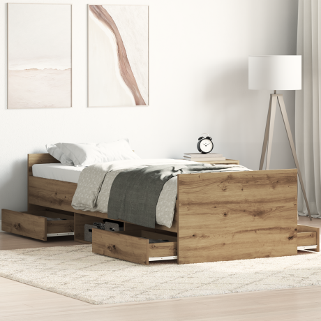 vidaXL Bedframe met lade Artisan Eiken 193 x 78 x 50 cm Bewerkt hout