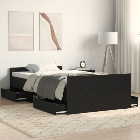 vidaXL Bedframe met lade Zwart Eiken 193 x 93 x 50 cm Bewerkt hout