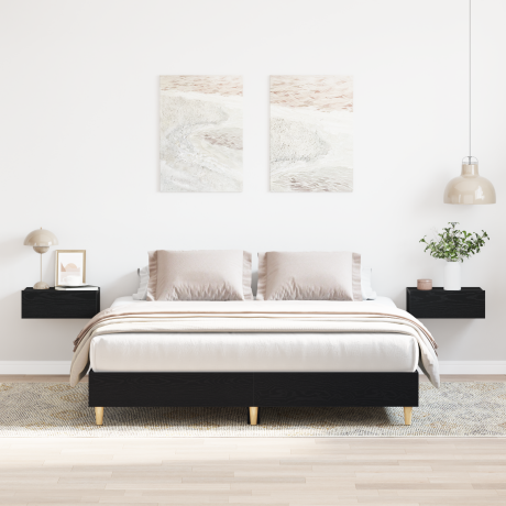 vidaXL Bedframe Zwart Eiken 203 x 153 x 25 cm Bewerkt hout