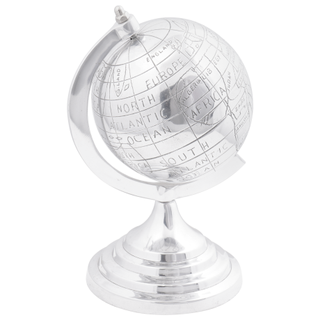 vidaXL Beeldje wereldbol 16,5x14x26 cm aluminium zilverkleurig