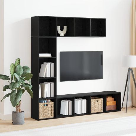 vidaXL Boekenkast 3 pcs Zwart Eiken 36 x 30 x 143 cm Bewerkt hout