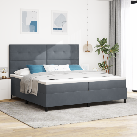 vidaXL LED Box Spring Bed met matras Donkergrijs 200 x 200 cm Fluweel