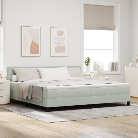 vidaXL LED Box Spring Bed met matras Lichtgrijs 200 x 200 cm Fluweel