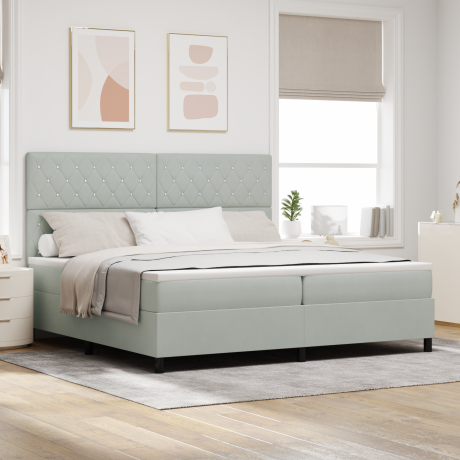 vidaXL LED Box Spring Bed met matras Lichtgrijs 200 x 200 cm Fluweel