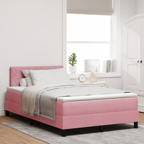 vidaXL Boxspringbed met matras fluweel roze Small Double