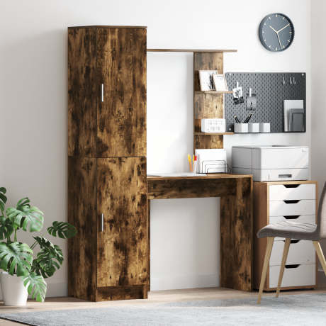 vidaXL Bureau met Opbergruimte in Gerookte Eik van Gefabriceerd Hout