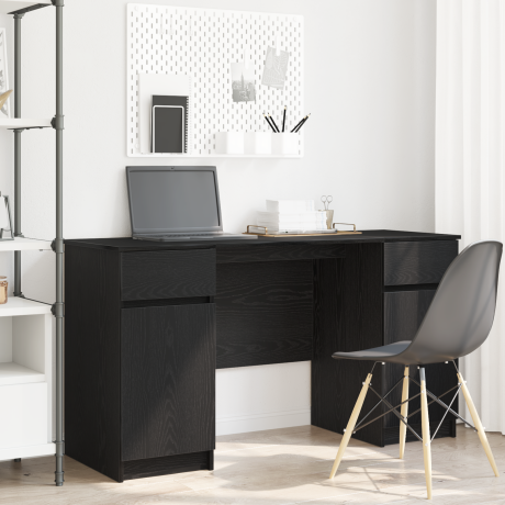 vidaXL Bureau met lade Zwart eiken 140 x 49 x 76 cm Bewerkt hout