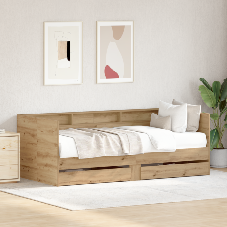 vidaXL Dagbed met hoofdeinde Artisan Eiken 90 x 200 cm Bewerkt hout