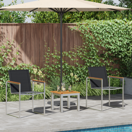 vidaXL Tuin eettafelset 3 pcs Bruin en zwart Massief Acaciahout