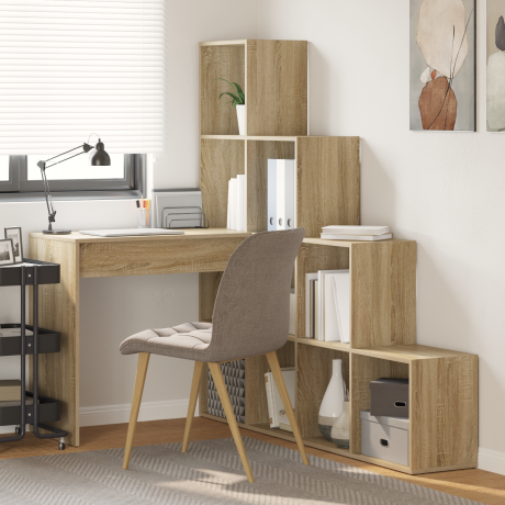 vidaXL Hoekbureau met plank met opslag Sonoma eiken 101,5 x 149,5 x 149,5 cm