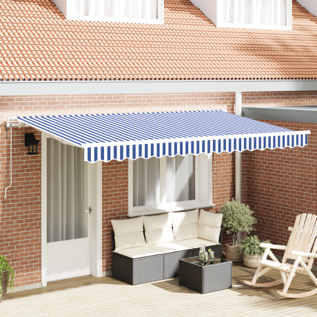 vidaXL Inklapbaar Zonnescherm Blauw en Wit 3.5 x 2 m Stof en metaal