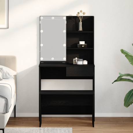 vidaXL Kaptafelset met LED - Zwart eiken Bewerkt hout