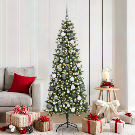 vidaXL Kunstkerstboom met decoratieve touwlichten Groen 180 cm PVC