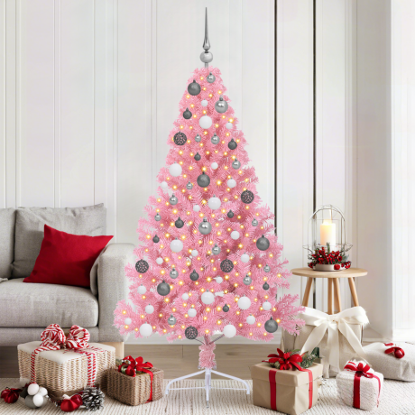 vidaXL Kunstkerstboom met decoratieve touwlichten Roze 180 cm PVC