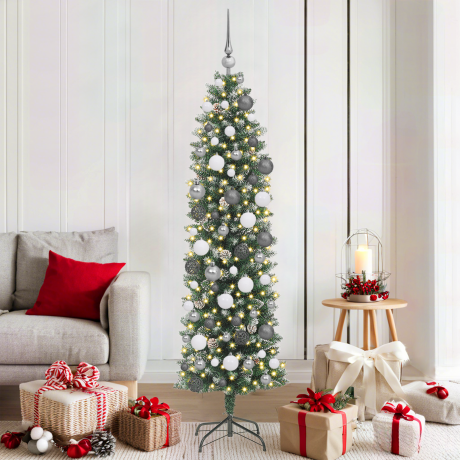 vidaXL Kunstmatige slanke kerstboom Groen 180 cm PVC