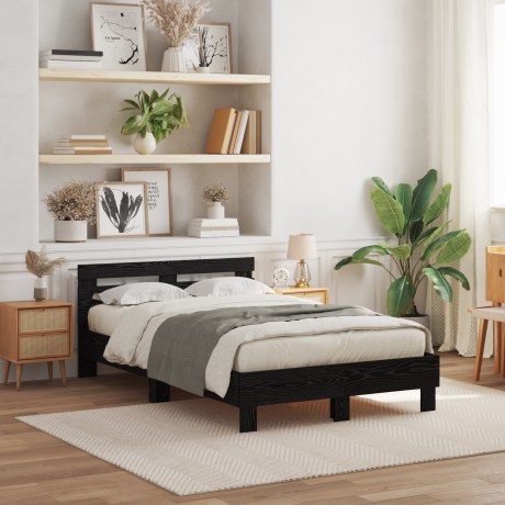 vidaXL Bedframe met LED Zwart Eiken 120 x 190 cm Bewerkt hout
