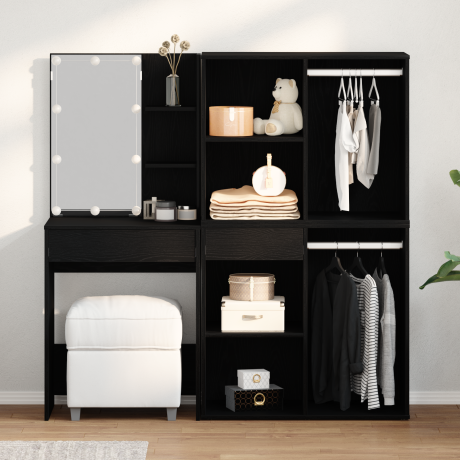 vidaXL LED Kaptafel met 2 Kasten Zwart Eiken Bewerkt Hout