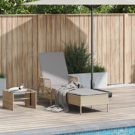 vidaXL Ligstoel Beige en Licht Grijs 200 x 55 x 92 cm poly rattan