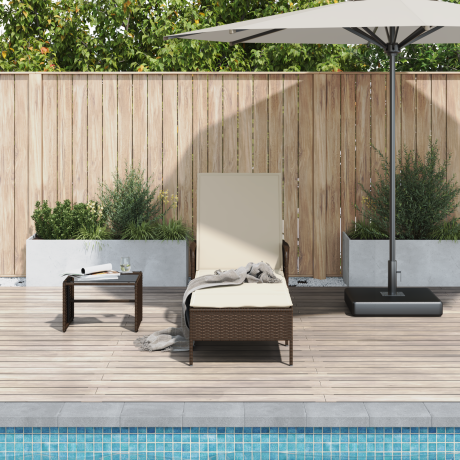 vidaXL Ligstoel Bruin en Crème Wit 55 x 200 x 92 cm poly rattan