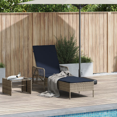 vidaXL Ligstoel Grijs en Marineblauw 200 x 55 x 92 cm poly rattan