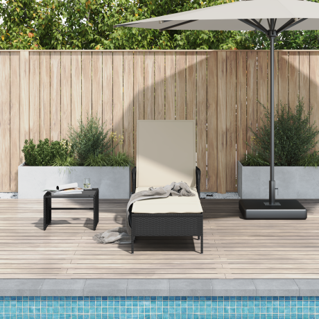 vidaXL Ligstoel Zwart en Cream Wit 55 x 200 x 92 cm poly rattan