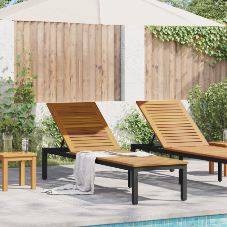 vidaXL Ligbed Zwart 200 x 55 x 35 cm Massief Acaciahout