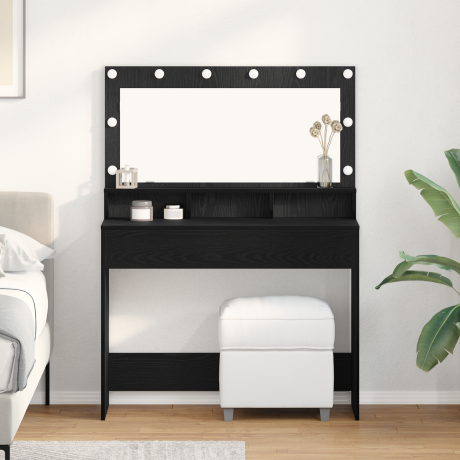 vidaXL Make-up Tafel met LED Lichten - Zwart Eiken, 100x41x135 cm