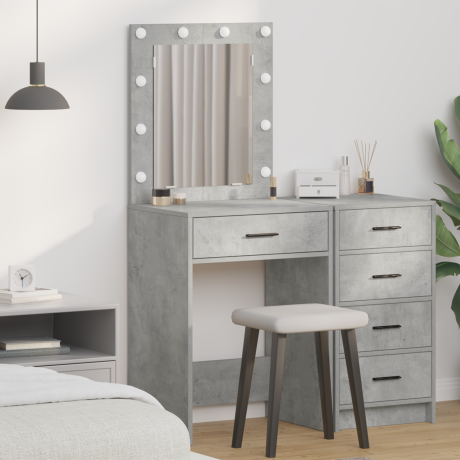 vidaXL Make-up Tafel met LED Verlichting - Beton Grijs, 50x41x135 cm