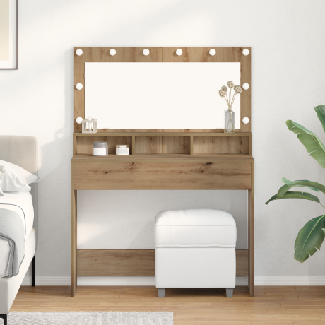 vidaXL Make-up Tafel met LED Verlichting in Artisan Eiken, 100x41x135 cm