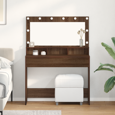 vidaXL Make-up Tafel met LED-verlichting in Bruin Eiken - 100 x 41 x 135 cm