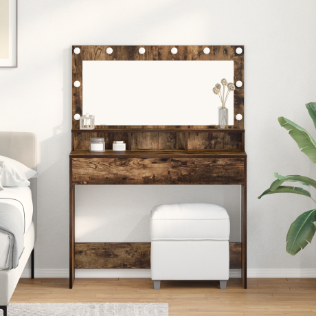 vidaXL Make-up tafel met LED-verlichting in rook eiken - 100x41x135 cm