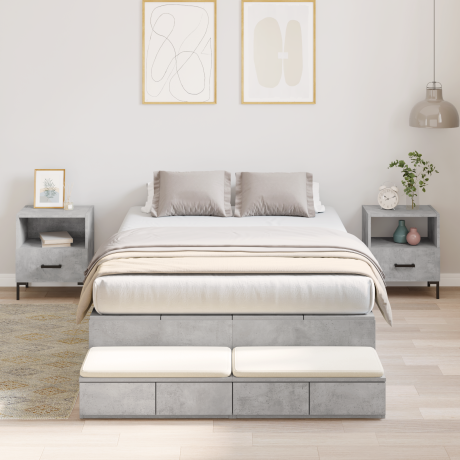 vidaXL Opbergbedframe met lade Beton Grijs 120 cm Bewerkt hout