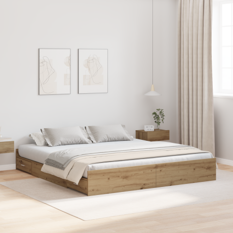 vidaXL Opbergbedframe met lade Artisan Eiken 200 x 200 cm Bewerkt hout