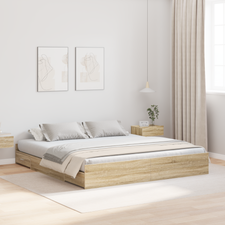 vidaXL Opbergbedframe met lade Sonoma Eiken 200 x 200 cm Bewerkt hout